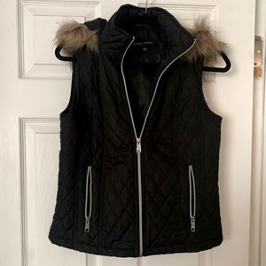Black vest with faux fur hood